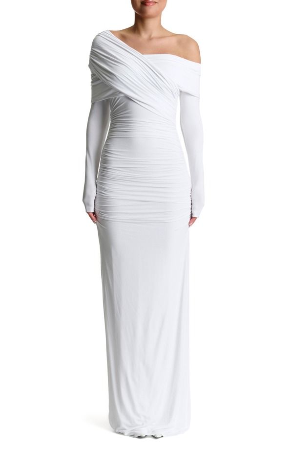 ネイキッドワードローブ レディース トップス ワンピース マキシ Naked Wardrobe Smooth Off the Shoulder Long Sleeve Maxi Dress WHITE