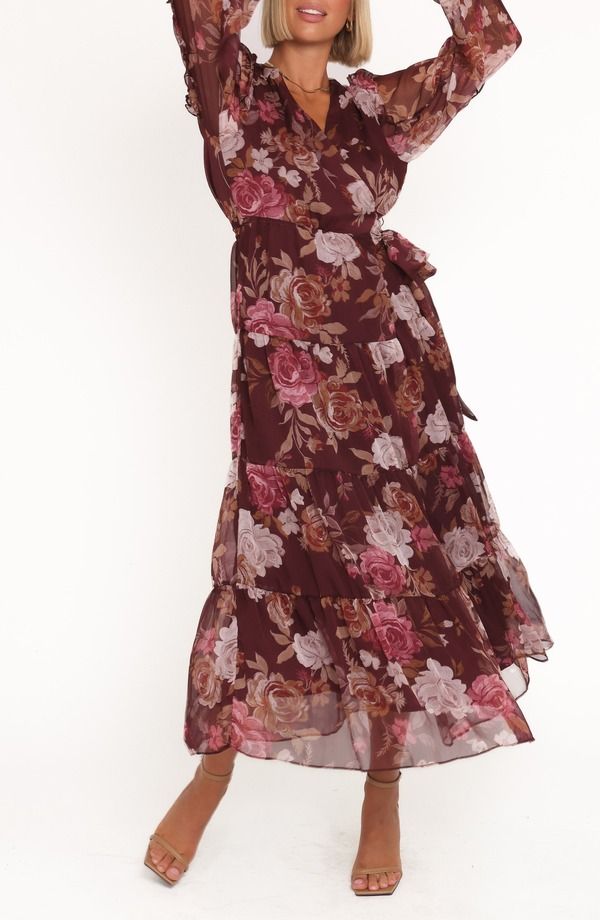 ペタルアンドパップ レディース トップス ワンピース フラワー柄 フラワー Petal Pup Korina Floralong Sleeve Wrap Dress BURGUNDY BRANDY B