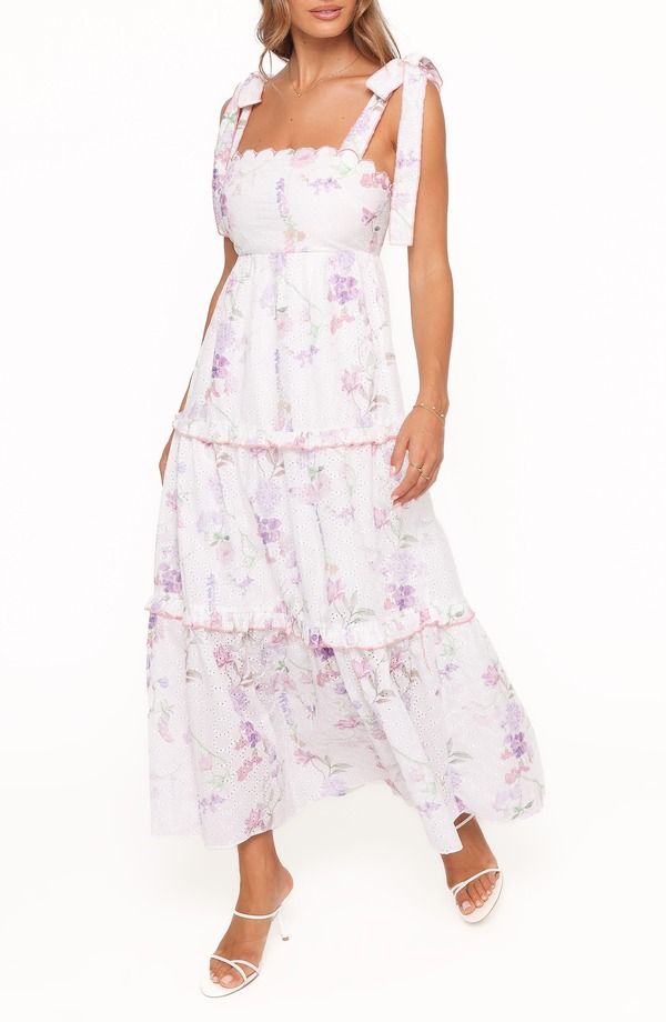ペタルアンドパップ レディース トップス ワンピース ティアード マキシ Petal Pup Aurelia Eyeletie Strap Tie red Maxi Dress PURPLE FLOR