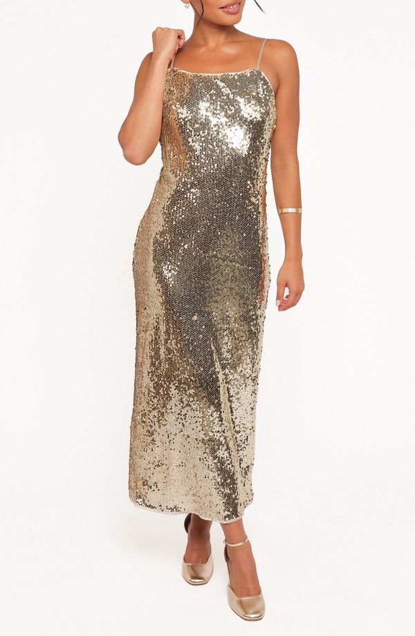 ペタルアンドパップ レディース トップス ワンピースパンコール マキシ Petal Pup Karley Sequin Maxi Dress GOLD ゴールド
