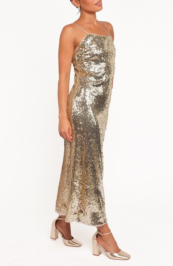 ペタルアンドパップ レディース トップス ワンピースパンコール マキシ Petal Pup Karley Sequin Maxi Dress GOLD ゴールド