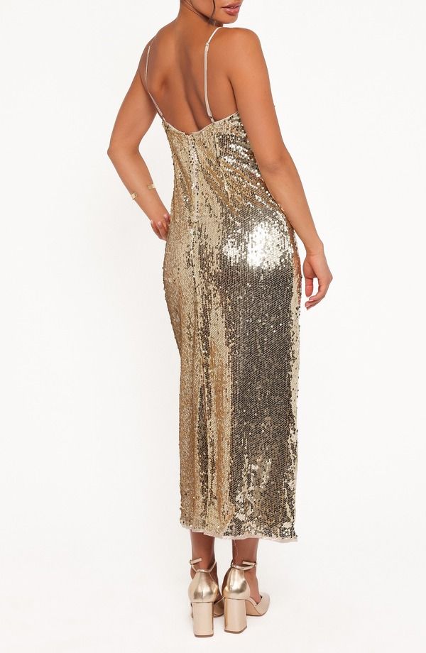 ペタルアンドパップ レディース トップス ワンピースパンコール マキシ Petal Pup Karley Sequin Maxi Dress GOLD ゴールド