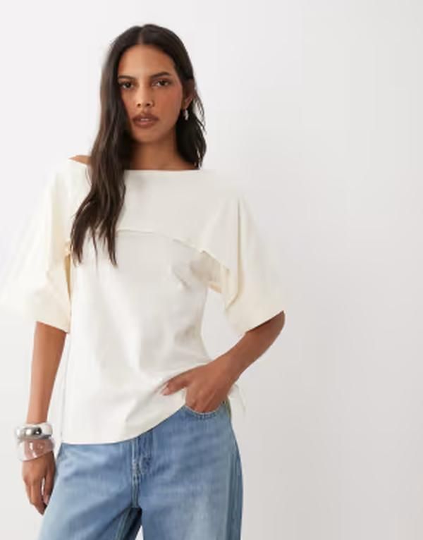 エイソス レディース トップス Tシャツ ケープデザイン キャップ ケープ ASOS DESIGN short sleeve cape top in cream クリーム