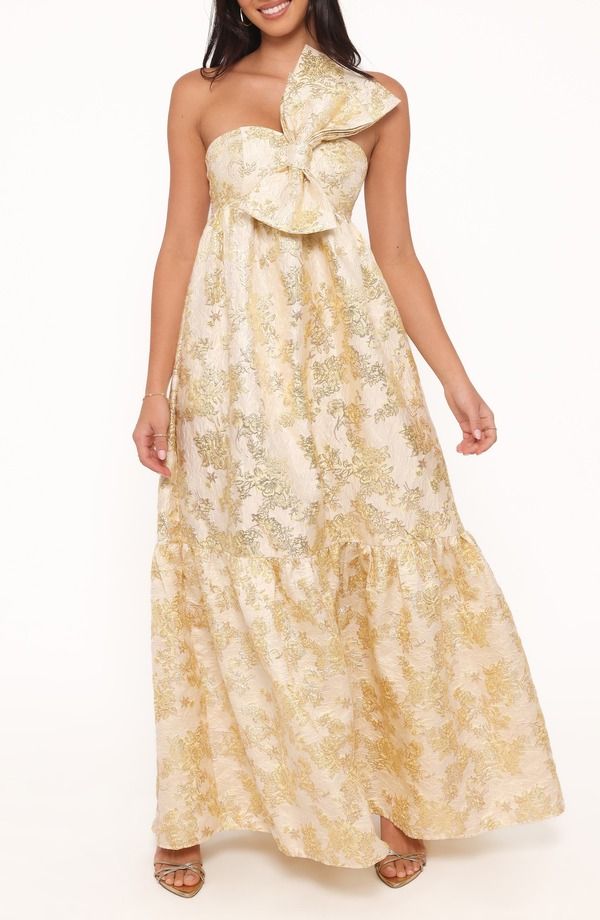 ペタルアンドパップ レディース トップス ワンピース マキシ Petal Pup Betina Bow Front Maxi Dress YELLOW BROCADE イエロー