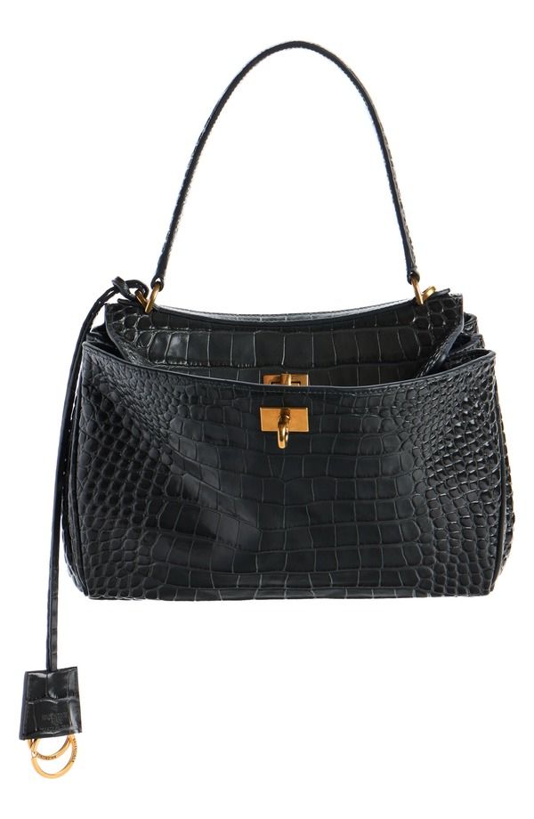 バレンシアガ レディース バッグ レザー Balenciaga Rodeo Croc Embossed Leather Handbag 1000 BLACK ブラック 426,960円