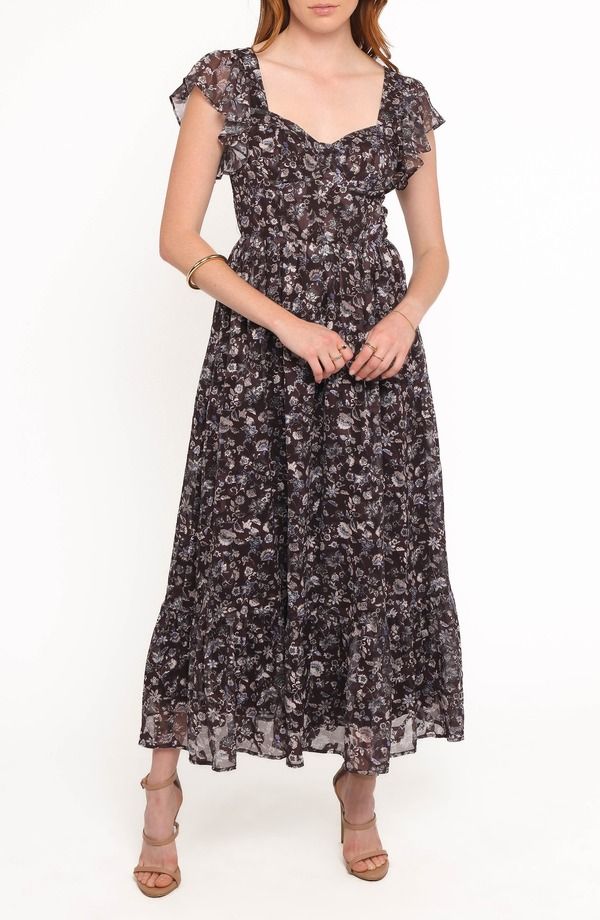 ペタルアンドパップ レディース トップス ワンピース シフォン フラワー柄 マキシ フラワー Petal Pup Myles Floral Chiffon Maxi Dress BROWN BLUE