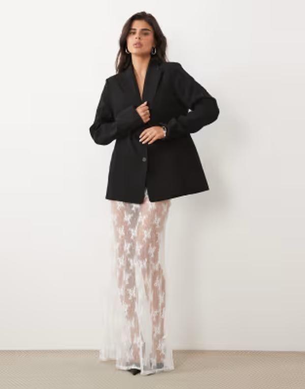 エイソス レディース ボトムスカート シアー レース マキシ ASOS DESIGN sheer lace maxi skirt WHITE ホワイト