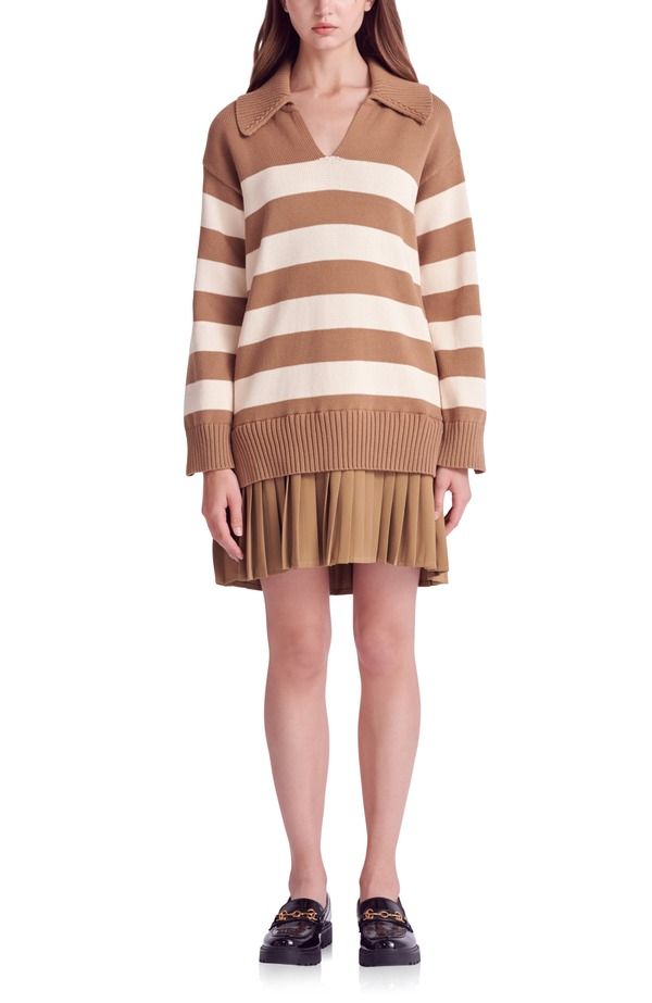 イングリッシュファクトリー レディース トップス ワンピース プリーツ ミニ English Factory Mixed Media Long Sleeve Pleated Minidress CAM