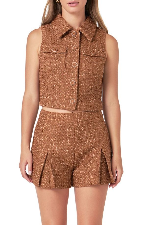 エンドレスローズ レディース トップス ベスト ツイード Endless Rose Tweed Vest CAMEL キャメル