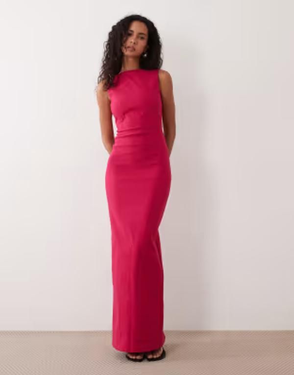 ベスパー レディース トップス ワンピース ハイネック マキシ Vesper bengaline cowl back high neck maxi dress in fuschia フューシャ