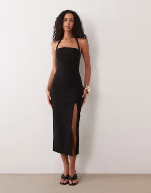 ベスパー レディース トップス ワンピース ミディ ホルター Vesper bengaline halterneck thigh slit midi dress Black ブラック