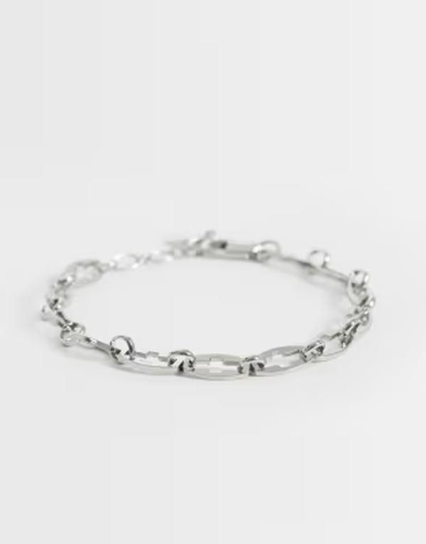 エイソス メンズ アクセサリー ブレスレット・バングル・アンクレット カットアウト ASOS DESIGN cross cut out chain bracelet SILVER シルバー