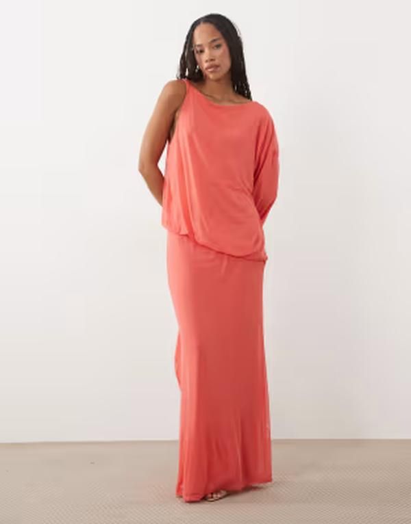 エイソス レディース トップス ワンピース アシンメトリー メッシュ マキシ ASOS DESIGN asymmetric blouson mesh maxi dress with extreme s
