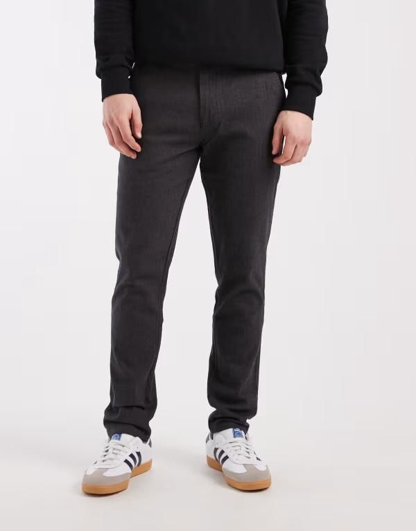 ジャック アンド ジョーンズ メンズ ボトムス カジュアルパンツ スリムフィット Jack Joneslim fit herringbone chinos in dark Gray グレー
