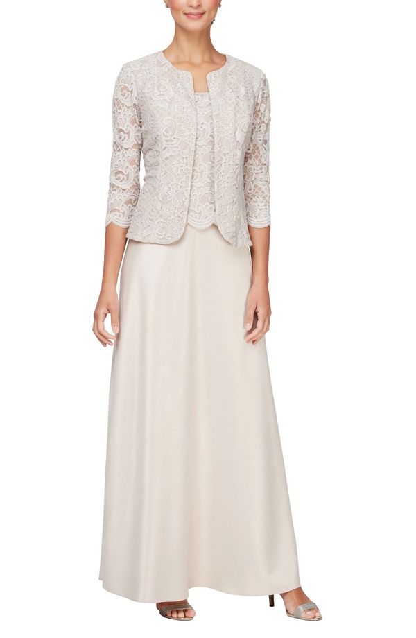 アレックスイブニングス レディース トップス ワンピース 刺繍 レース ジャケット Alex Evenings Embroidered Lace Mock TwoPiece Gown with Jac