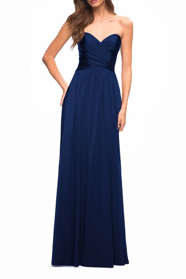 ラフェム レディース トップス ワンピーストラップレス ジャージー La Femme Simple Strapless Jersey Dress withigh Slit Navy ネイビー