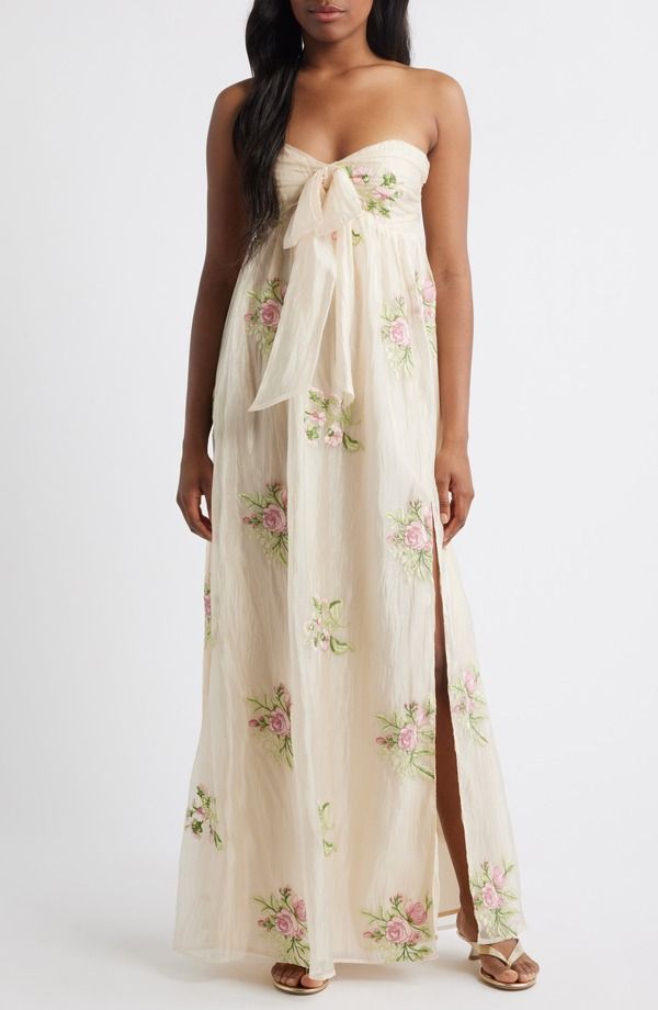 ルルズ レディース トップス ワンピース フラワー柄 ストラップレス フラワー Lulus Fiona Floral Embroidery Strapless Dress Creamulti クリーム