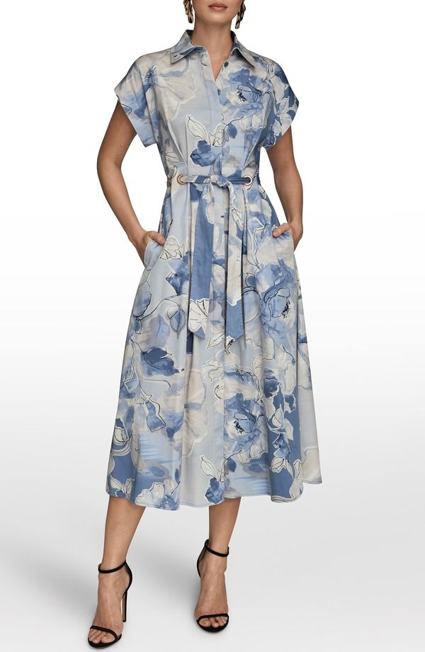 ダナ キャラン ニューヨーク レディース トップス ワンピース プリント ミディ シャツ Donna Karanew York Printie Waist Midi Shirtdress Tempes