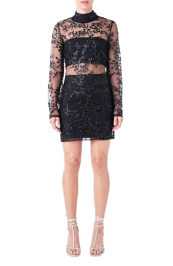 エンドレスローズ レディース トップス ワンピース ミニ スパンコール Endless Rose Long Sleeve Sequin Minidress Black ブラック