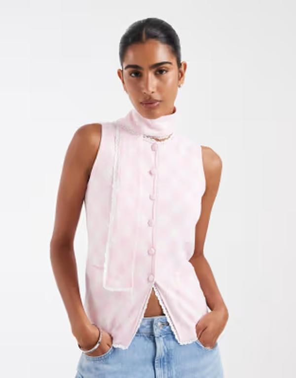 ハウスオブサニー レディース トップス ベスト House of Sunny Peggy vestop with scarf detail plaid PINK ピンク 37,570円