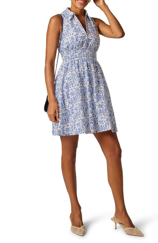 アドリアナ パペル レディース トップス ワンピース フラワー柄 プリント フラワー Adrianna Papell Floral Print Fit Flare Dress Ivory Blue M