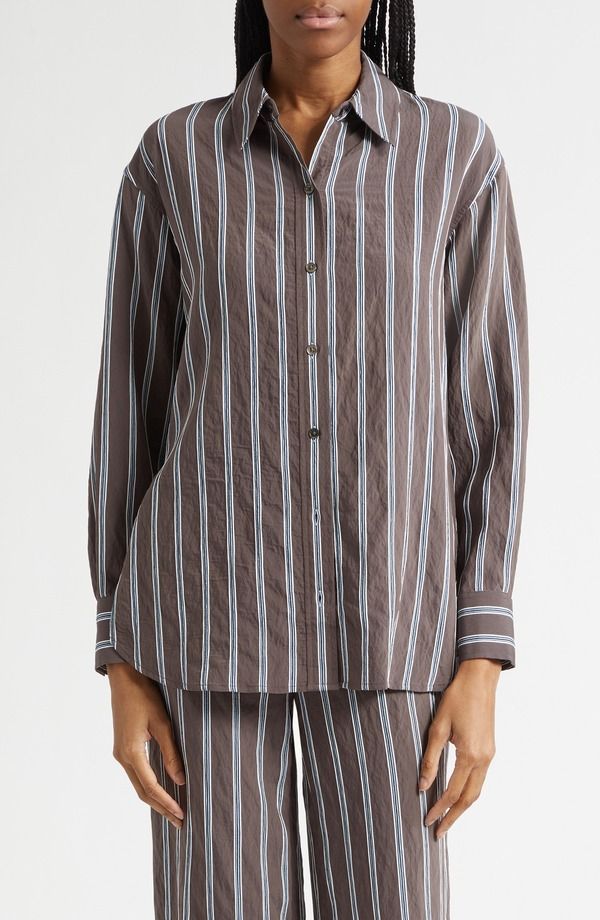ヴェロニカ ベアード レディース トップス シャツ Veronica Beard Lloyd Stripe Woven Shirt Dark Mocha モカ
