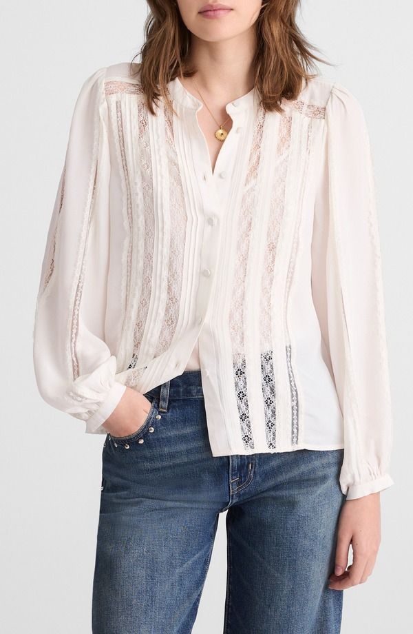 メイドウェル レディース トップス シャツ レース Madewellace Inset Long Sleeve ButtonUp Top Winter White ホワイト
