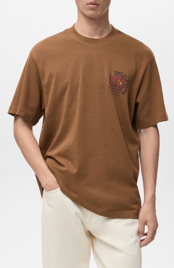 マンゴ メンズ トップス シャツ グラフィック MANGO Free to Explore Graphic TShirtobacco Brown ブラウン