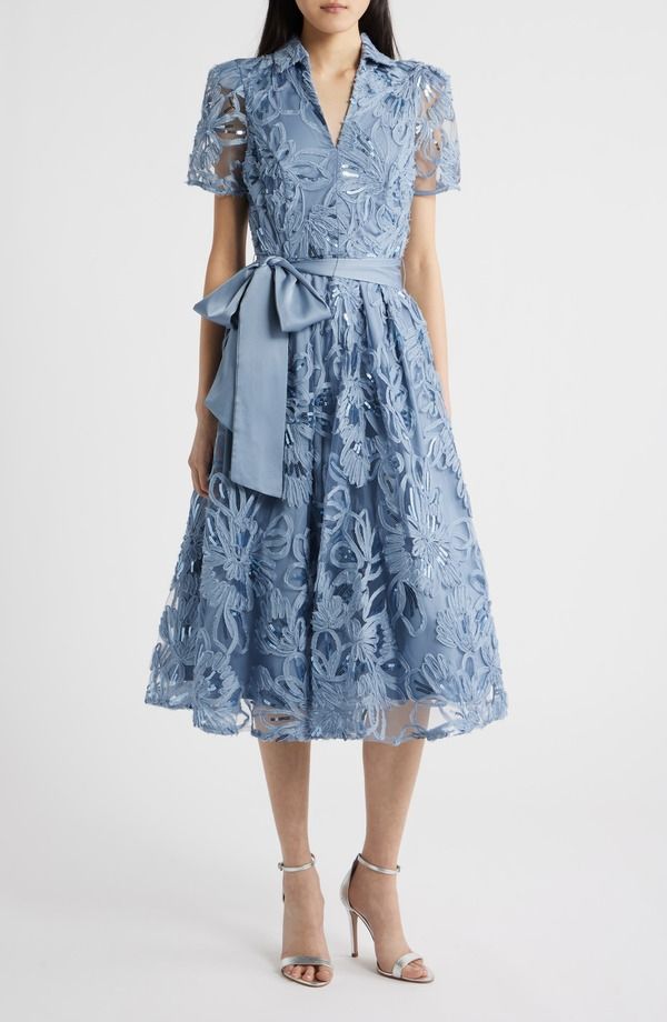 タハリエーエスエル レディース トップス ワンピース ミディ スパンコール レース Tahari ASL Sequin Soutache Lace Cocktail Midi Dressky Blue