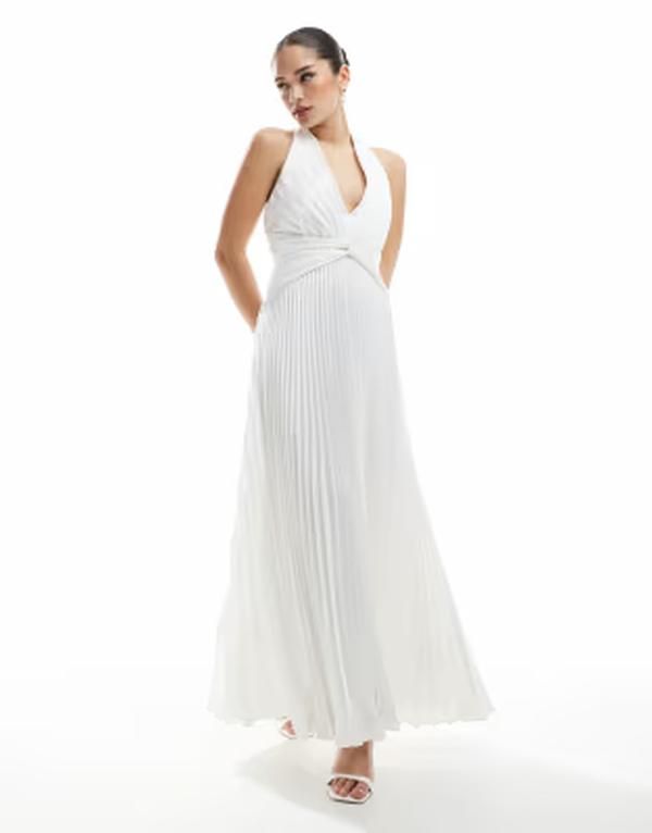 エバーニュー レディース トップス ワンピース プリーツ マキシ Ever New Bridal knot front pleated maxi dress Ivory アイボリー