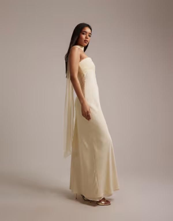 シックスストーリーズ レディース トップス ワンピース シフォン マキシ Six Stories Bridesmaids chiffon bandeau scarf detail maxi dress