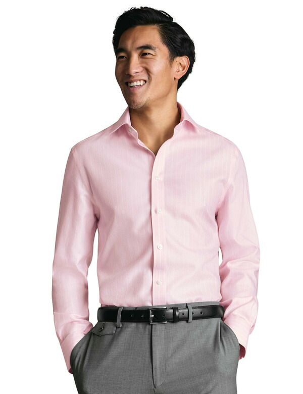 チャールズティリット メンズ トップス シャツ Charles Tyrwhitt Noniron Striped Herringbone Shirt Light Pink ピンク
