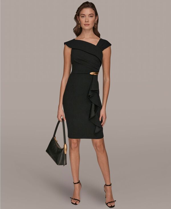 ダナ キャラン ニューヨーク レディース トップス ワンピース アシンメトリー フリル Donna Karanew York Womenshort Sleeve Asymmetric Ruffle S