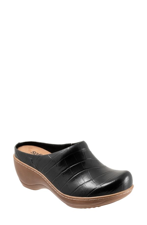 ソフトウォーク レディース シューズ サンダル SoftWalk Madison Clog Women BLACK CROCO ブラック