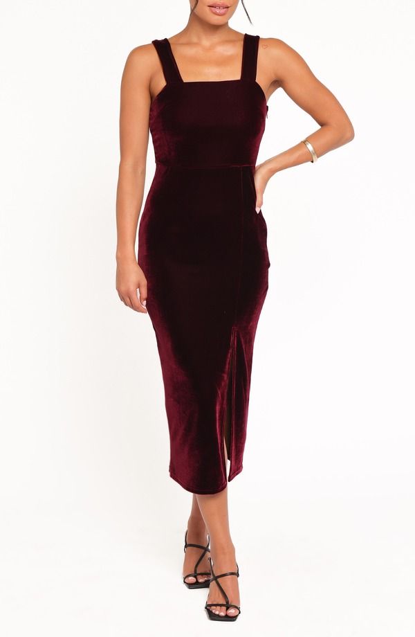 ペタルアンドパップ レディース トップス ワンピース ミディ ノースリーブ Petal Pup Hyatt Square Neck Sleeveless Midi Dress BURGUNDY バーガ