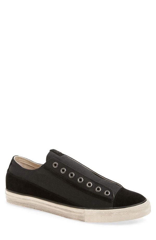 ジョンバルベイトス メンズ シューズ スニーカー ヴィンテージ レース John Varvatos Vintage Laceless Low Top Sneaker Men MINERAL BLACK