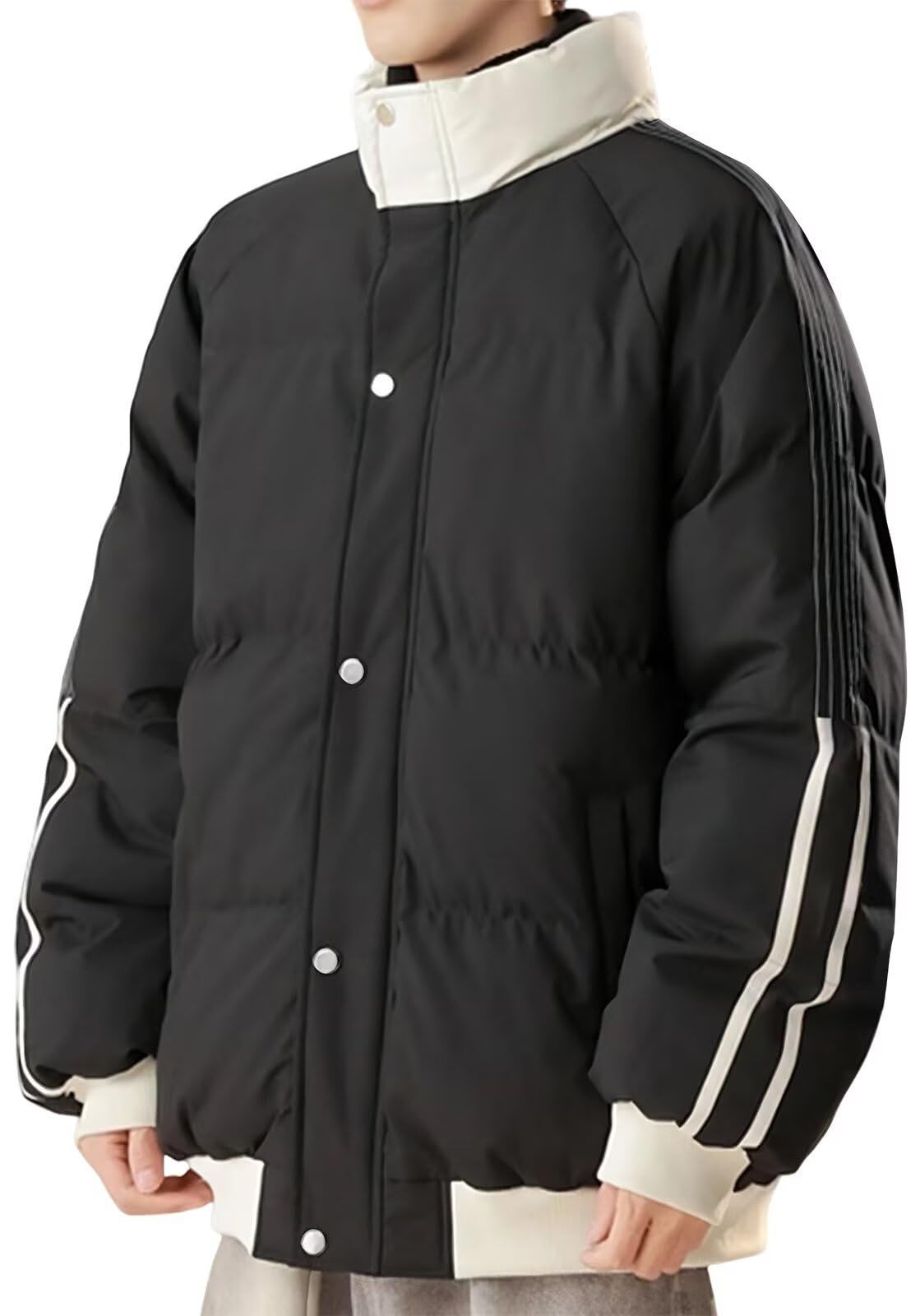 新品 [ｂｌｕｅｆｅｅｌ] 中綿ジャケット メンズ ダウンジャケット 長袖 冬服 アウトドア 軽量 厚手 立ち襟 ダウン 中綿 防寒 防風 柔らかい アウター 上着 軽量 暖かい アウター 男女兼用 寒さ対策 普段履き Black-L