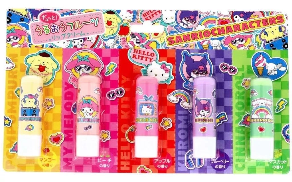 [Used] Miscellaneous Goods Collection, Tight Moisturizing Fruit Lip Balm, Set of 5, “Sanrio Characters”