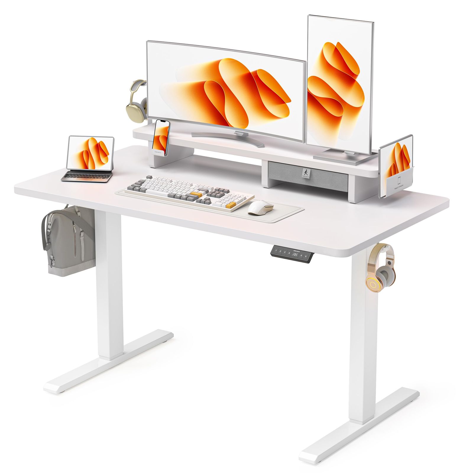 【WALKINGDESK 電動昇降デスク】 電動昇降 幅120-140 高さ72-118cm 無段階高さ調整 引き出し付き 耐荷重 80kg 高さ調節 昇降デスク 机 在宅ワーク 在宅勤務(ホワイト, 幅120?)ｍａ