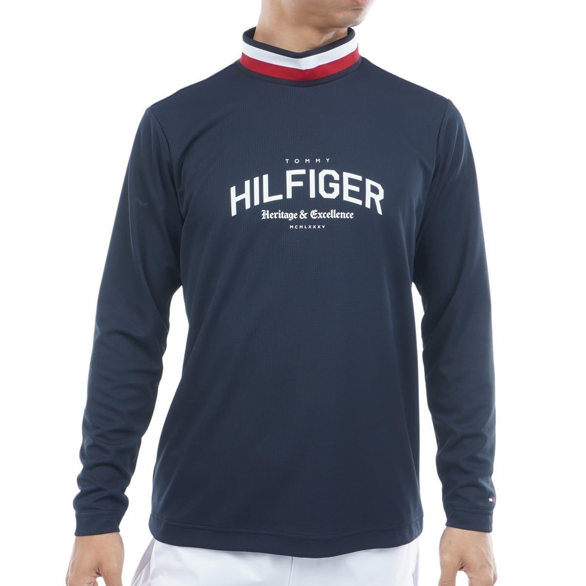 新品 TOMMY HILFIGER GOLF(トミー ヒルフィガー ゴルフ) メンズゴルフウェア シグネチャーリブ 長袖シャツ ネイビー Lサイズ THMA562