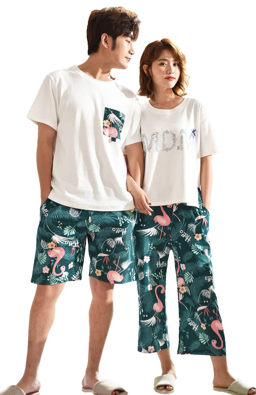 新品 [レモンツリーセブン] 綿100％ パジャマ ペアルック 男女4点セット レディース メンズ ピンク パジャマ 夏 カップル お揃い 半袖 ロングパンツ ペア 無地 運動着 部屋着 上下セット ルームウェア