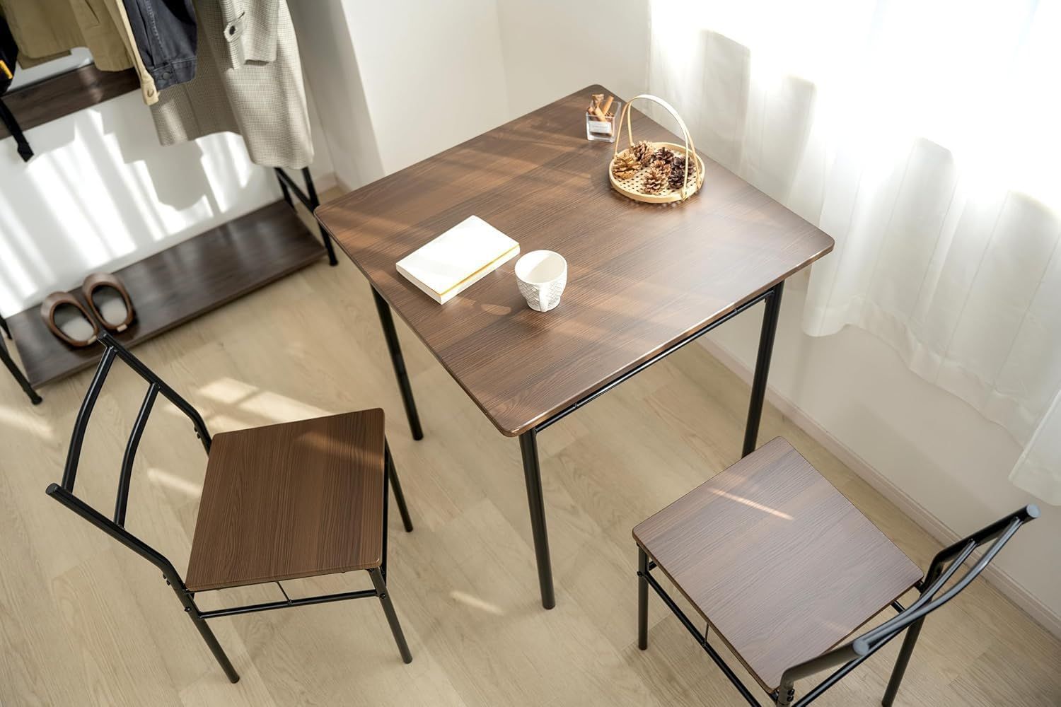 ダイニングテーブルセット2人用 3点セット 幅70cm 木目調 おしゃれ コンパクト 組み立て品 チェア2脚付き 食卓 リビング用テーブルセット (ウォールナット, 食卓 テーブル 1点+ チェア 2脚) tks-yy198-dwｍａ