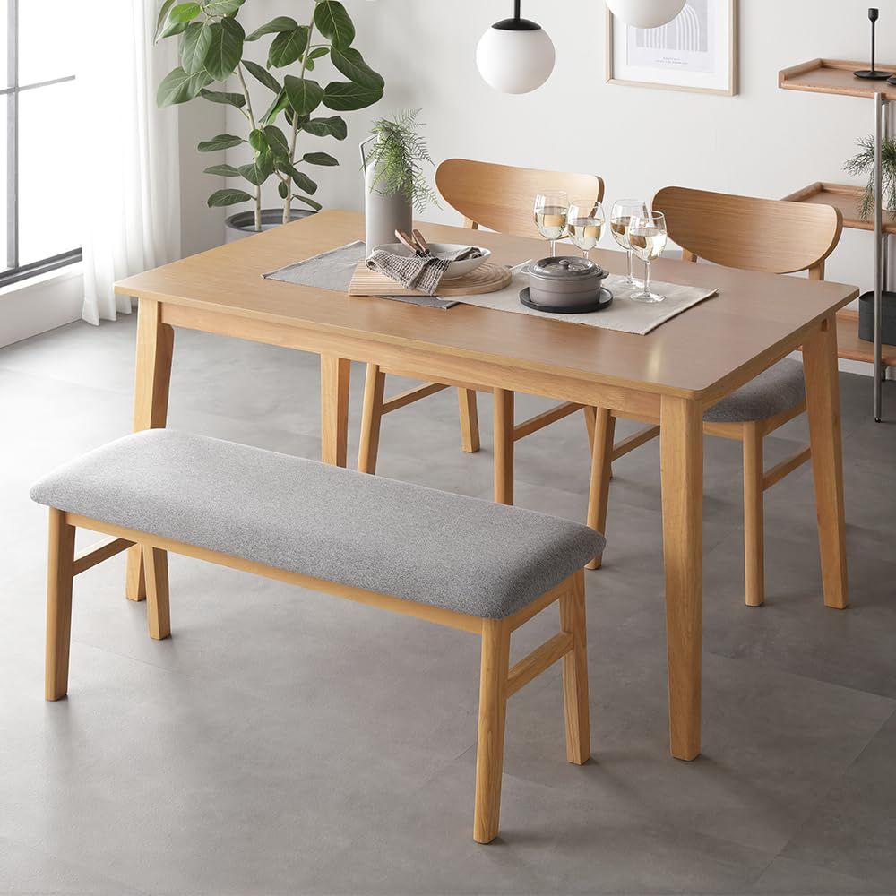 RASIK ダイニングテーブルセット 4人用 4点セット(テーブル135cm幅＋チェア2脚＋ベンチ) ナチュラル 組立品 Lyvona リヴォナ | 天然木突板 北欧風デザイン 食卓 4人掛けｍａ