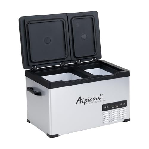 ★新品★Alpicool 車載冷蔵庫 23L ポータブル冷蔵庫 2室独立温度制御 (-20℃~20℃) 急速冷凍対応 車載/家庭両用 静音設計｜DC12V/24V・AC100V 3WAY電源｜低電圧保護・固定穴付き (トラック/車中泊/キャン fd11a705