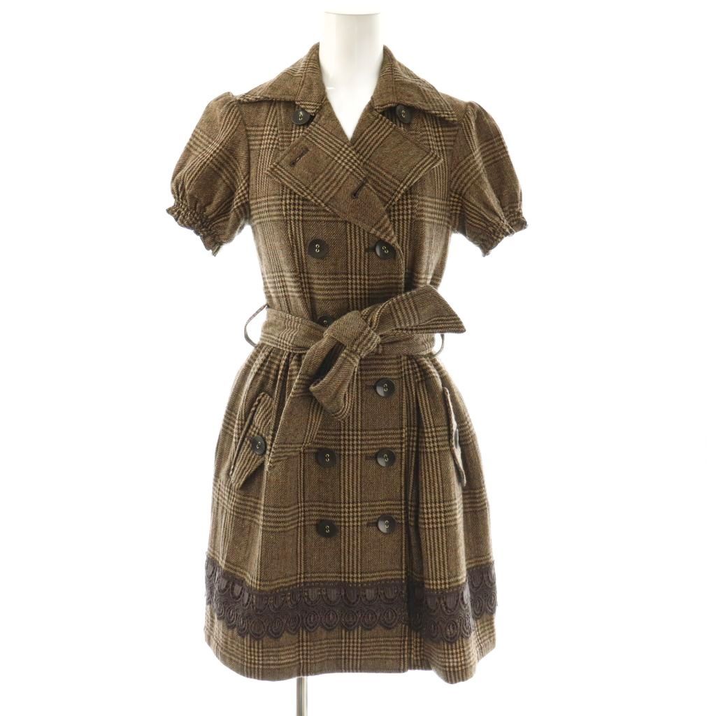 Liz Lisa LIZ LISA Trench Coat Mid-length Short Sleeve Lace Plaid Wool F Brown Brown /BB ■GY18