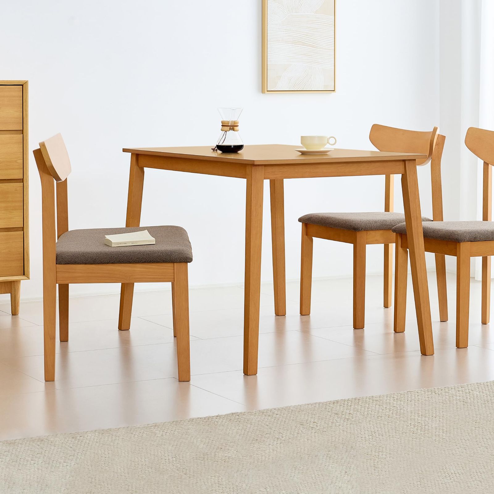 VENTOTA ダイニングセット 4点セット テーブル ダイニングチェア 110×70cm 天然木 ハイバック 座面PVC 2人掛け 食卓 食卓椅子 木製 モダン シンプル おしゃれ リビング ダイニング キッチン家族 カフェ 省スペース コンパクト 格子ｍａ