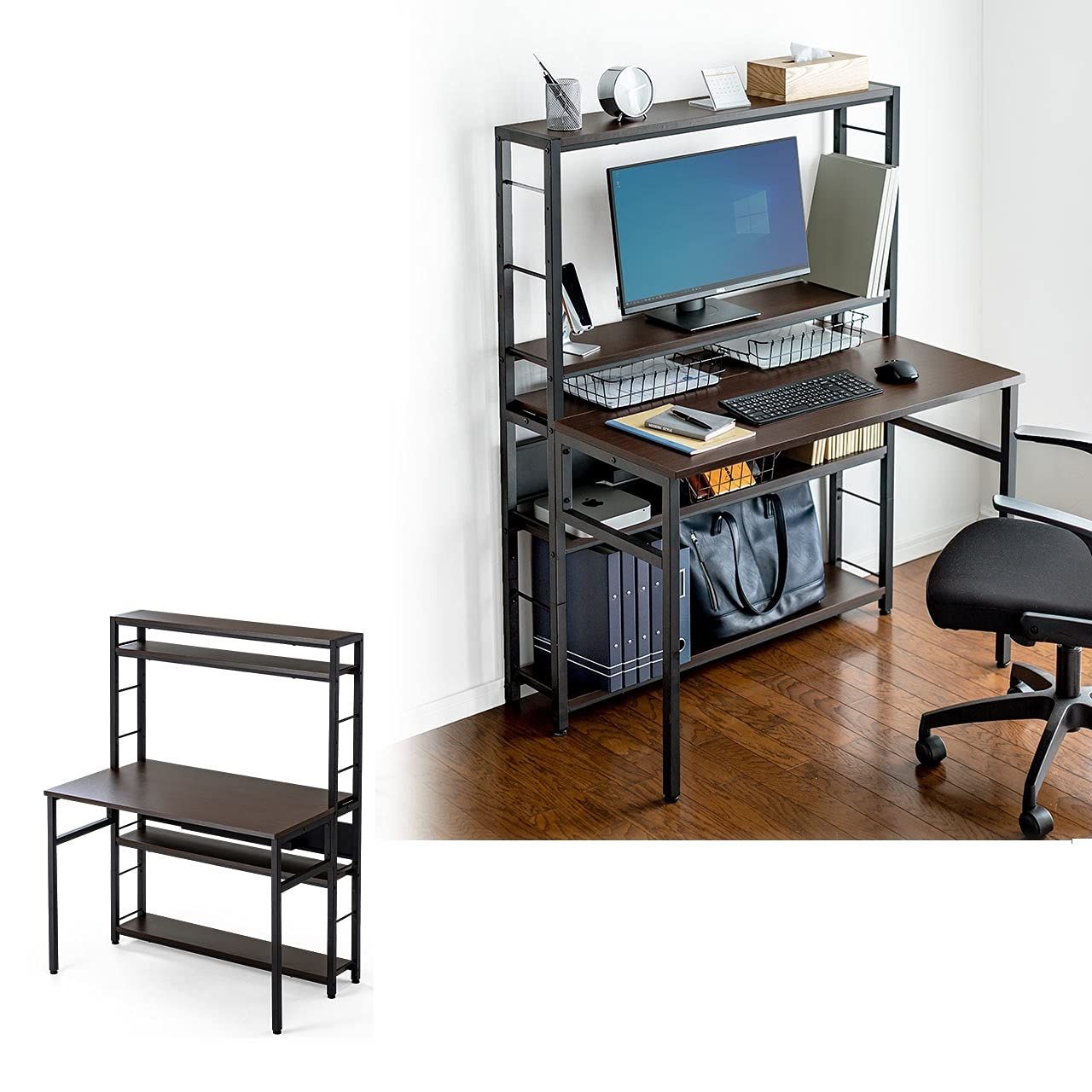 サンワダイレクト パソコンデスク 幅100cm×奥行60cm 棚付き モニターアーム対応 ブラウン 100-DESKH045Mｍａ