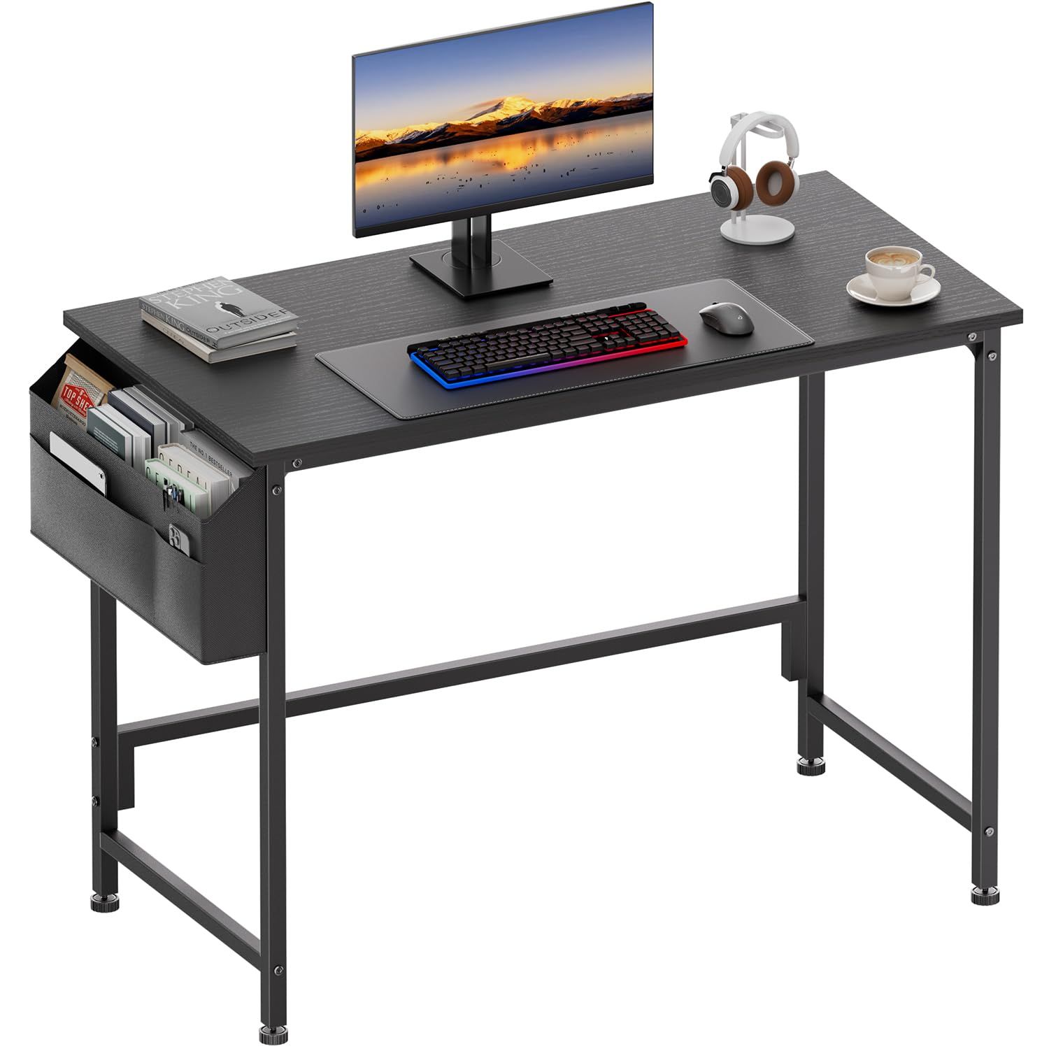 HLDIRECT デスク 机 pcデスク 幅80*奥行50cm ゲーミングデスク レトロ風 | パソコンデスクに大容量の収納バッグが付属 勉強机 desk 小さい 作業机 computer desk 学習机 在宅勤務 おしゃれ 組み立て簡単ｍａ