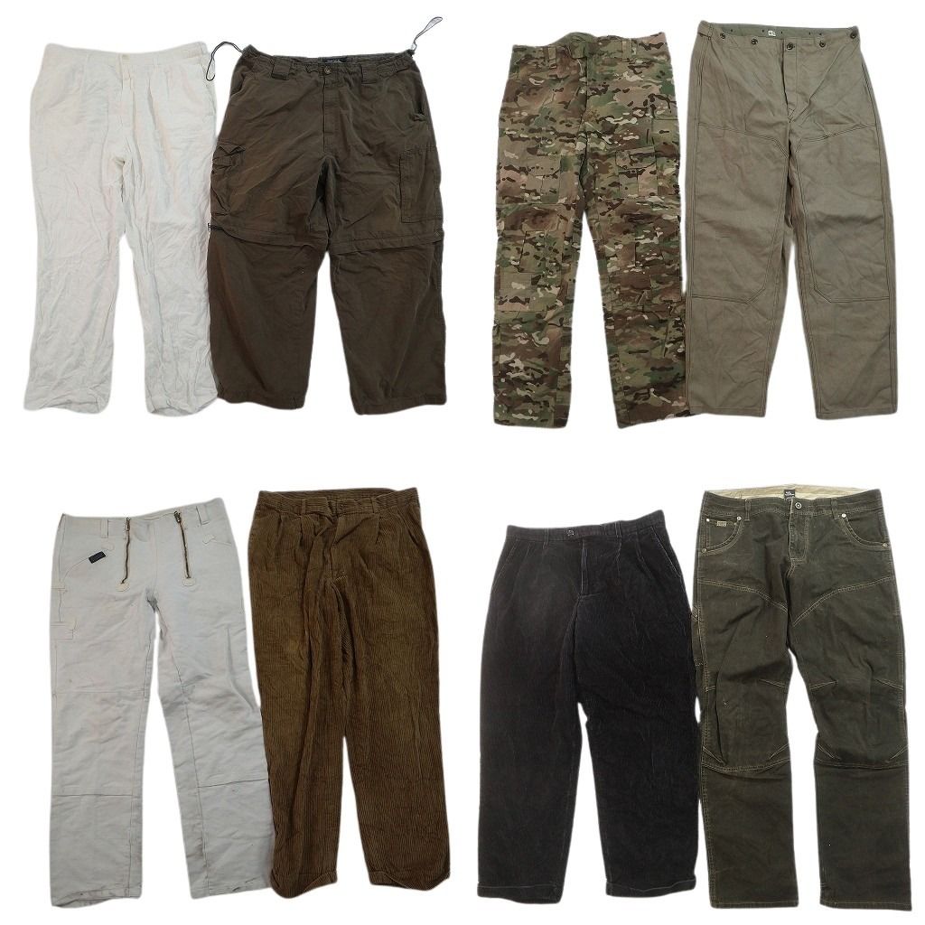 古着卸 まとめ売り ロングパンツ 8枚セット ( メンズ 38 ) コーデュロイ 2タック 迷彩柄 無地 デタッチャブル 中古 古着 NF9869