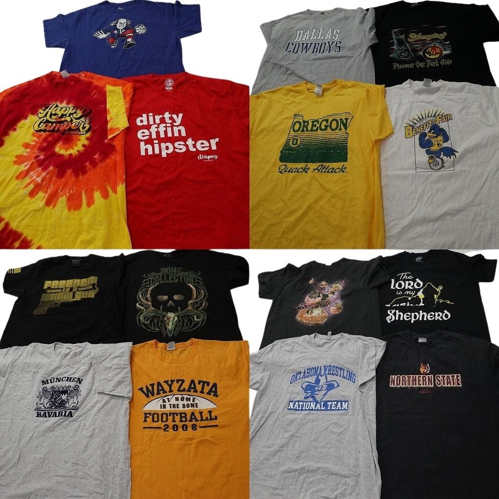 古着卸 まとめ売り プリント Tシャツ 15枚セット ( メンズ XL ) カレッジ風 プロチーム NFL タイダイ柄 カウボーイズ 中古 古着 NF9893
